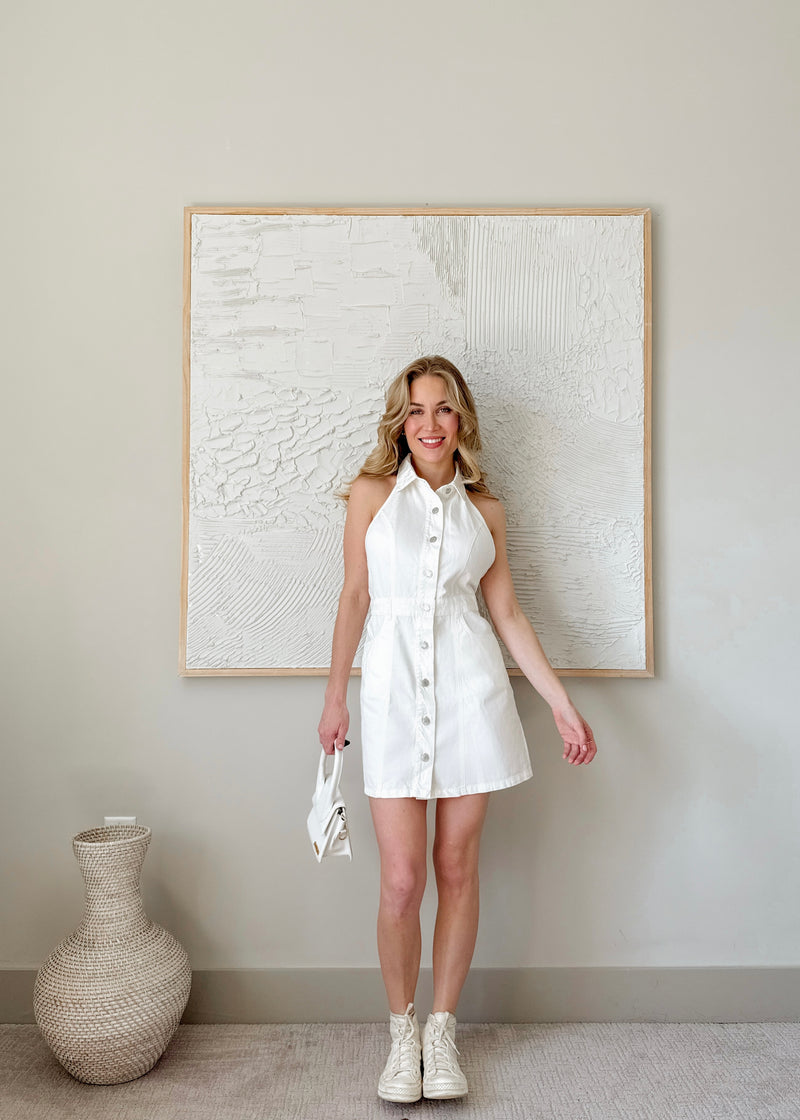 Halter White Denim Dress Le Glac Halter White Denim Dress Le Glac