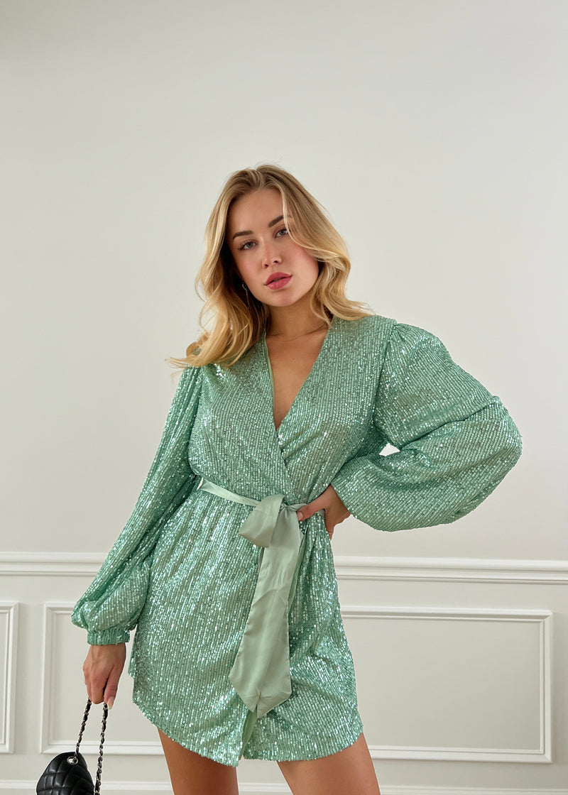 Clover Sequin Wrap Mini Dress Le Glac Clover Sequin Wrap Mini Dress Le Glac