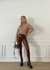 Brown Faux Leather Coated Leggings