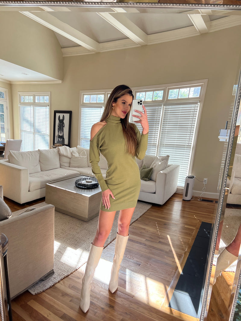 Olive Cut Out Sweater Dress