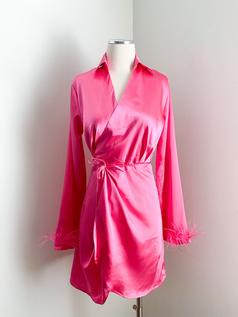Liv Feather Sleeve Wrap Dress