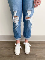 High Rise Distressed Mom Jeans