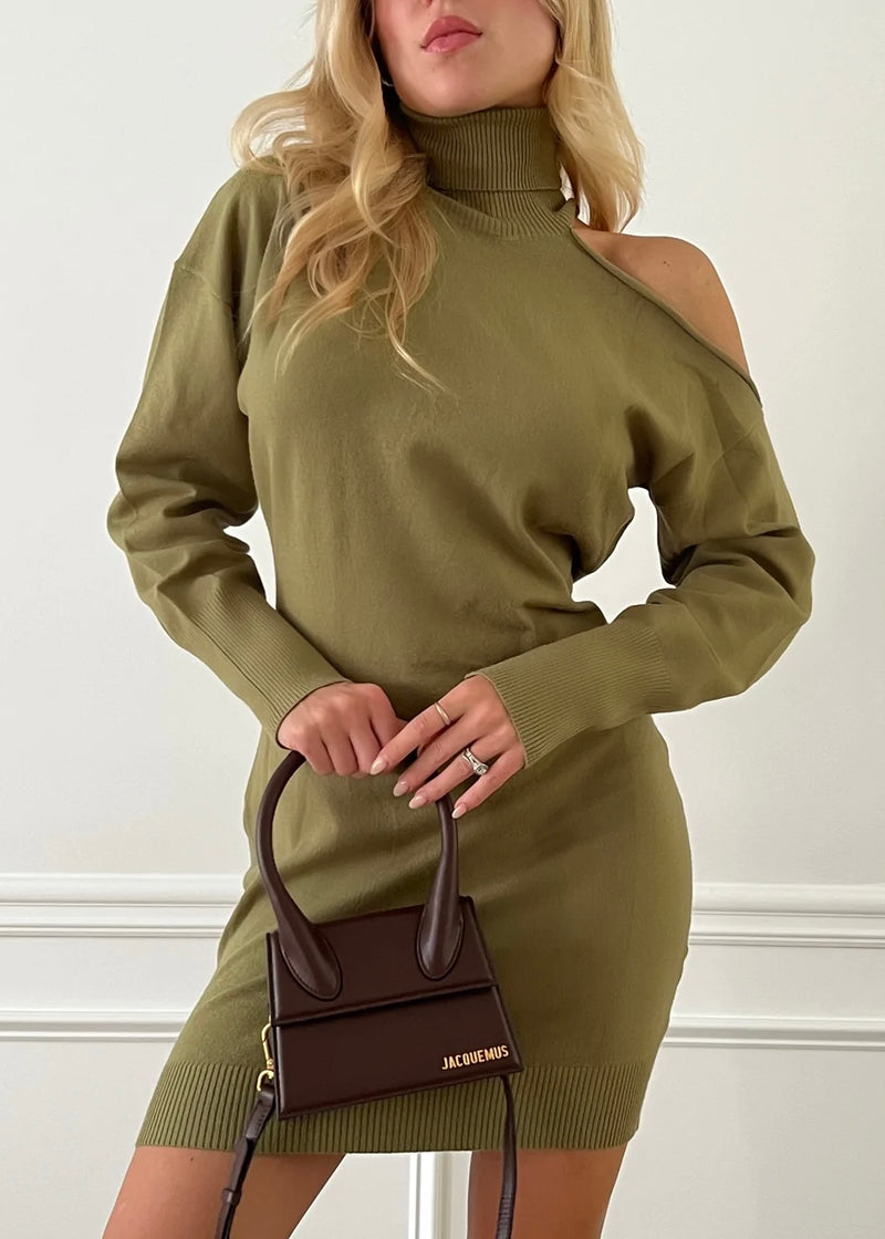 Olive Cut Out Sweater Dress