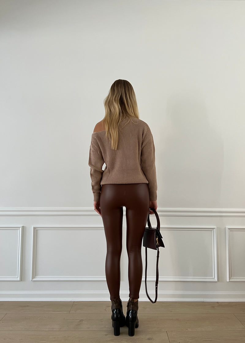 Brown Faux Leather Coated Leggings